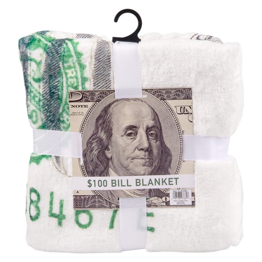 12 pieces 71 inch x35 inch $100 Bill Flannel Blanket - Store