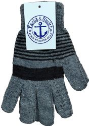 48 Pairs Yacht & Smith 48 Pack Wholesale Bulk Winter Gloves Unisex (stripe Gloves a) - Knitted Stretch Gloves