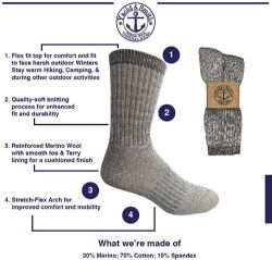 12 Pairs Yacht & Smith Wholesale Bulk Merino Wool Thermal Boot Socks (mens/assorted, 12) - Mens Thermal Sock