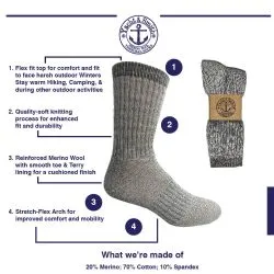 Yacht & Smith Mens Terry Lined Merino Wool Thermal Boot Socks Bulk Buy