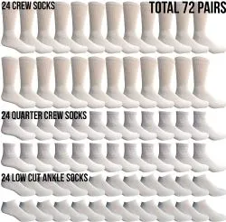 Yacht & Smith Bulk Thick Cotton Socks Wholesale Men, Womans Or Kids Crew Cut, Ankle And Low Cut Mix Sport Socks - 72 Pairs (solid White, Womens 9-11)