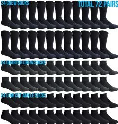 Yacht & Smith Bulk Thick Cotton Socks Wholesale Men, Womans Or Kids Crew Cut, Ankle And Low Cut Mix Sport Socks - 72 Pairs (solid Black, Kids 6-8)