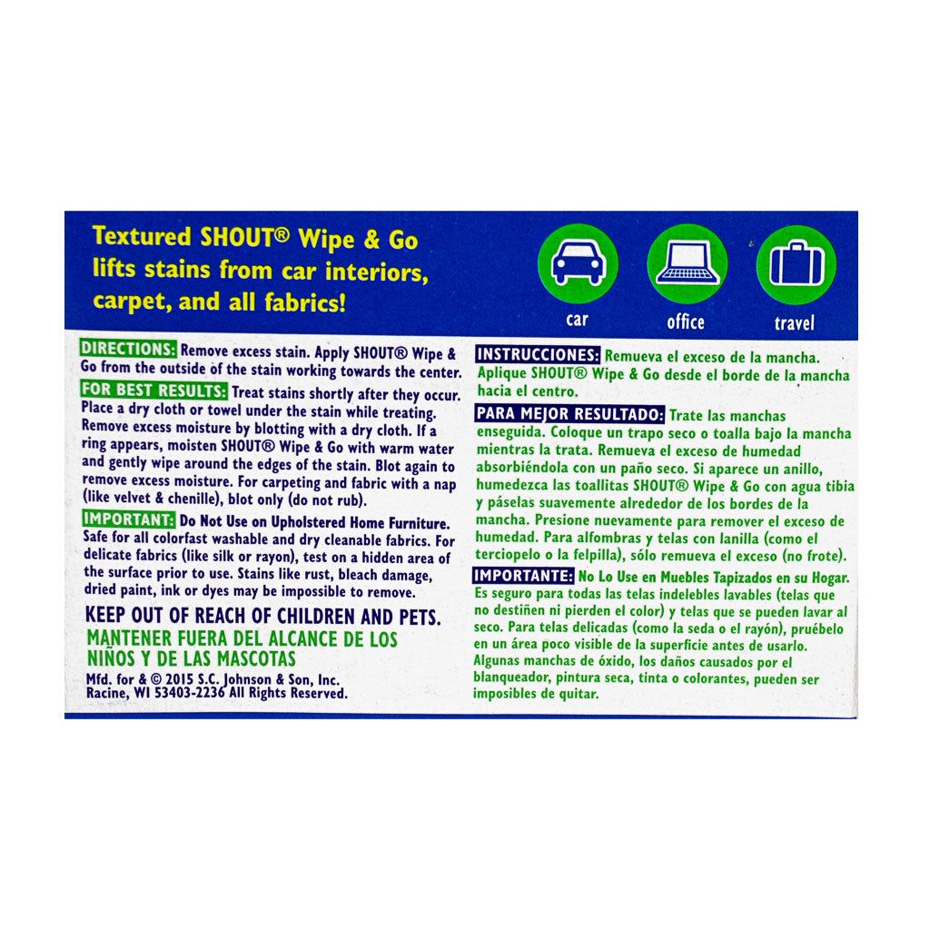Shout Wipe & Go Instant Stain Remover Wipes - 1 Wipe