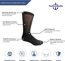 Yacht & Smith Men's Cotton Diabetic White Crew Socks Size 13-16