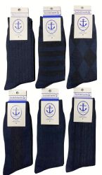 36 Pairs Yacht & Smith Men's Navy Textured Dress Socks Size 10-13 - Mens Dress Sock