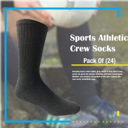 24 Wholesale Yacht & Smith Mens Athletic Crew Socks , Soft Cotton, Terry Cushion, Sock Size 10-13 Black