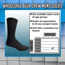 24 Wholesale Yacht & Smith Mens Athletic Crew Socks , Soft Cotton, Terry Cushion, Sock Size 10-13 Black