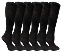6 Pairs Yacht & Smith Women's Slouch Socks Size 9-11 Solid Black Color Boot Socks - Womens Crew Sock