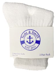 12 Pairs Yacht & Smith Kids Value Pack Of Cotton Crew Socks Size 2-4 White - Boys Crew Sock