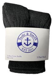 240 Units of Yacht & Smith Kids Value Pack Of Cotton Crew Socks Size 2-4 Black - Boys Crew Sock