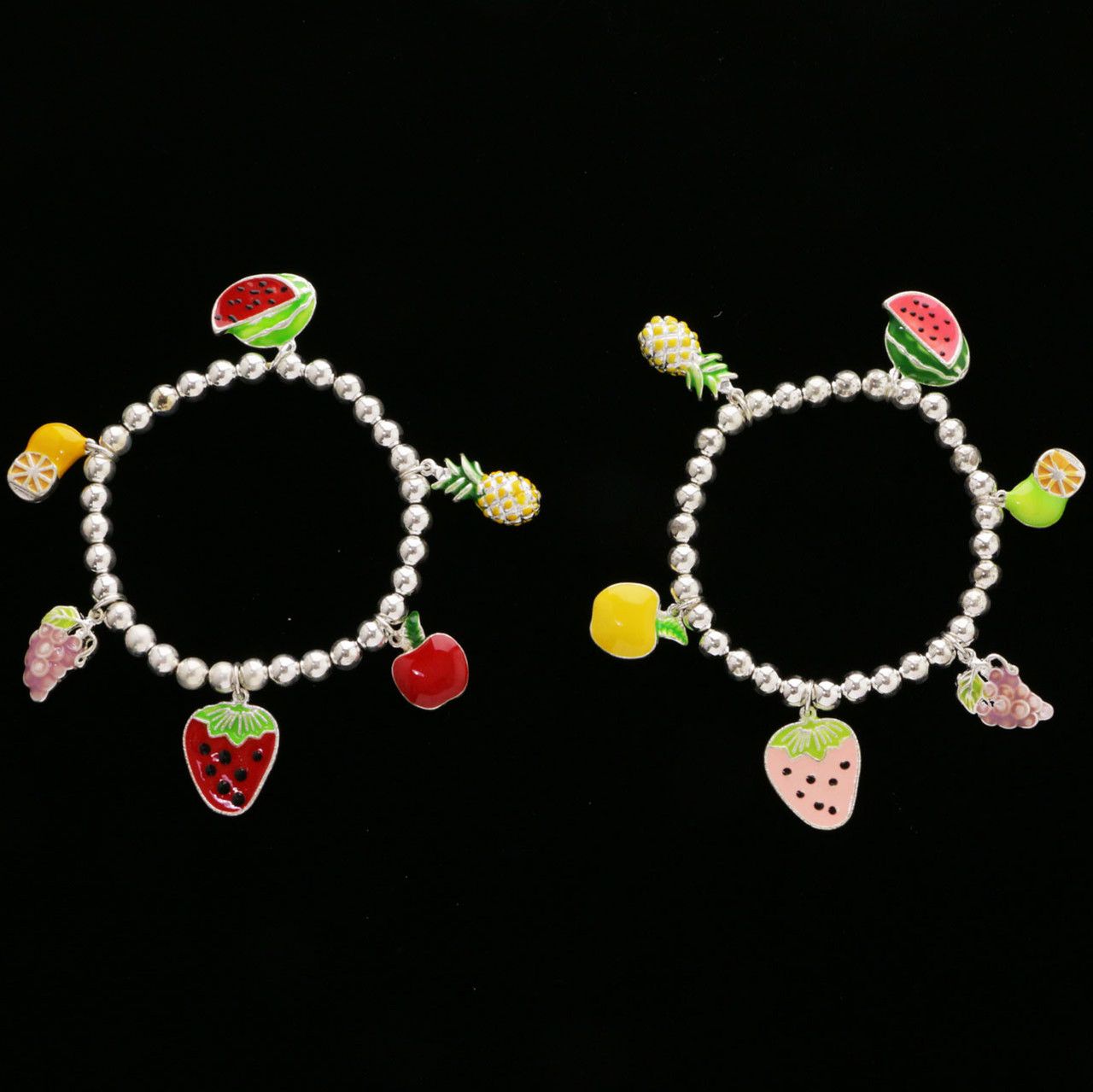 60 Wholesale Silver Tone Fruit Charm Bracelet