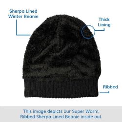 24 Pieces Yacht & Smith Adults Sherpa Lined Winter Beanies In Black - Winter Beanie Hats