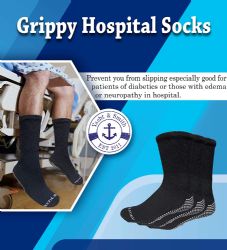 6 Wholesale Yacht & Smith Mens Loose Fit Gripper Bottom Diabetic NoN-Skid Slipper Black Socks, Grippy Hospital Sock, Size 10-13