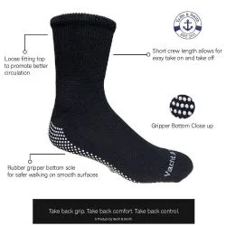 Yacht & Smith Men's Diabetic Black Non Slip Socks Size 13-16