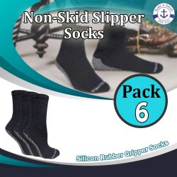 6 Wholesale Yacht & Smith Womens Loose Fit Gripper Bottom Diabetic NoN-Skid Slipper Black Socks, Grippy Hospital Sock, Size 9-11