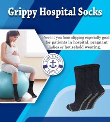 6 Wholesale Yacht & Smith Womens Loose Fit Gripper Bottom Diabetic NoN-Skid Slipper Black Socks, Grippy Hospital Sock, Size 9-11