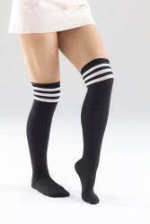 3 Wholesale Yacht & Smith Womens Over The Knee Socks Referee Style Thigh High Socks Style 3 Pairs Black Striped
