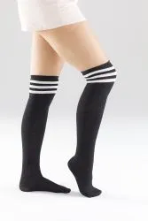 Yacht & Smith Womens Over The Knee Socks Referee Style Thigh High Socks Style 3 Pairs Black Striped