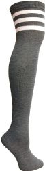 3 Wholesale Yacht & Smith Womens Over The Knee Socks Referee Style Thigh High Knee Socks Striped Black, White And Gray