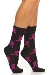 24 Wholesale Pink Ribbon Breast Cancer Awareness Crew Socks For Women Size 9-11