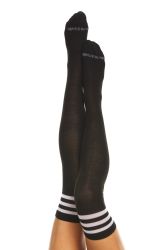 24 Wholesale Yacht & Smith Womens Over The Knee Referee Thigh High Boot Socks Black With White Stripes