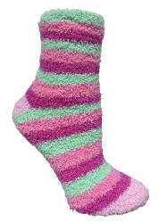 24 Wholesale Yacht & Smith Women's Fuzzy Snuggle Socks , Size 9-11 Comfort Socks Assorted Stripes