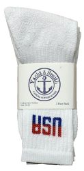 24 Wholesale Yacht & Smith Men's Cotton Terry Cushioned Athletic White Usa Crew Socks Size 13-16