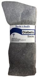 60 Pairs Yacht & Smith Men's NoN-Binding Cotton Diabetic Loose Fit Crew Socks Gray King Size 13-16 - Big And Tall Mens Diabetic Socks