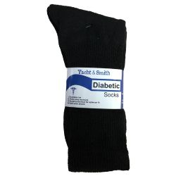 48 Pairs Yacht & Smith Men's Loose Fit NoN-Binding Soft Cotton Diabetic Crew Socks Size 10-13 Black - Men's Diabetic Socks