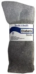Yacht & Smith Men's NoN-Binding Cotton Diabetic Loose Fit Crew Socks Gray King Size 13-16