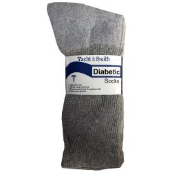 36 Pairs Yacht & Smith Men's NoN-Binding Cotton Diabetic Loose Fit Crew Socks Gray King Size 13-16 - Big And Tall Mens Diabetic Socks