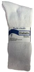Yacht & Smith Men's Cotton Diabetic Crew Socks Loose Fit NoN-Binding White King Size 13-16