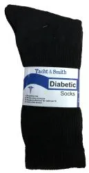 Yacht & Smith Men's Loose Fit NoN-Binding Cotton Diabetic Crew Socks Black King Size 13-16