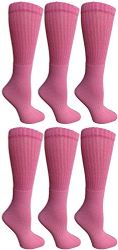 6 Pairs Womens AntI-Microbial Crew Socks, Comfort Knit Ringspun Cotton, Terry Lined, Soft (6 Pack Pink) - Womens Crew Sock