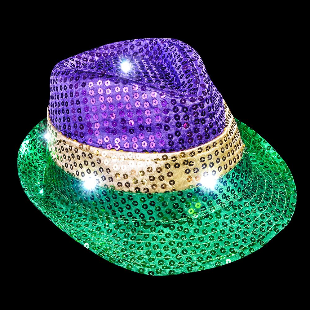 36 Pieces Mardi Gras LighT-Up Led Fedora - Costumes & Accessories