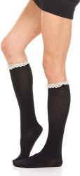 12 Wholesale Yacht & Smith 100% Cotton Womens Knee High Socks With Lace Trim, Size 9-11 Solid Black Boot Socks