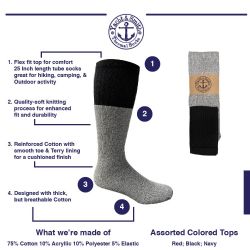 12 Pairs Yacht & Smith Mens Cotton Thermal Tube Socks, Thick And Cold Resistant 9-15 Boot Socks - Mens Thermal Sock
