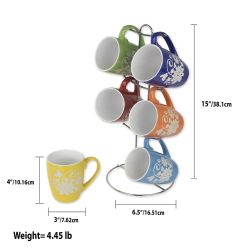 6 Wholesale Home Basics 6 Piece Floral Mug Set With Stand, Multi-Color