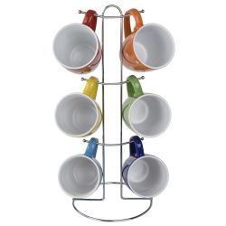 6 Wholesale Home Basics 6 Piece Polka Dot Mug Set with Stand