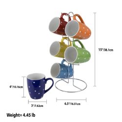 6 Wholesale Home Basics 6 Piece Polka Dot Mug Set with Stand