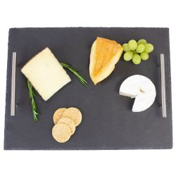 4 Wholesale Home Basics Slate Serving Tray with Stainless Steel Handles, Black