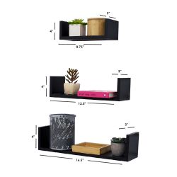 6 Wholesale Home Basics Floating Shelf, (Set of 3), Black