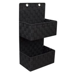6 Wholesale Home Basics 2 Tier Polyester Woven Hanging Organizer, Black
