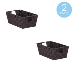 6 Wholesale Home Basics Small Polyester Woven Strap Open Bin, Brown