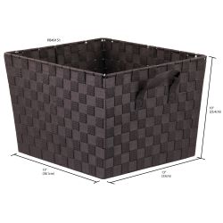 6 Wholesale Home Basics X-Large Polyester Woven Strap Open Bin, Brown