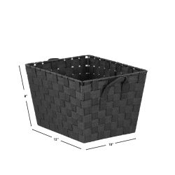 6 Wholesale Home Basics Multi-Purpose Stackable Medium Woven Strap Open Bin with Cut-Out Handles, Black
