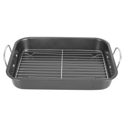 6 Wholesale Home Basics Roast Pan with Grill Rack, Grey