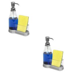 12 Wholesale Home Basics Plastic Soap Dispenser with Brushed Steel Top and Fixed Sponge Holder, Chrome