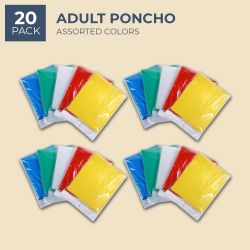 100 Wholesale Yacht & Smith Unisex One Size Reusable Rain Poncho Assorted Colors 60g pe