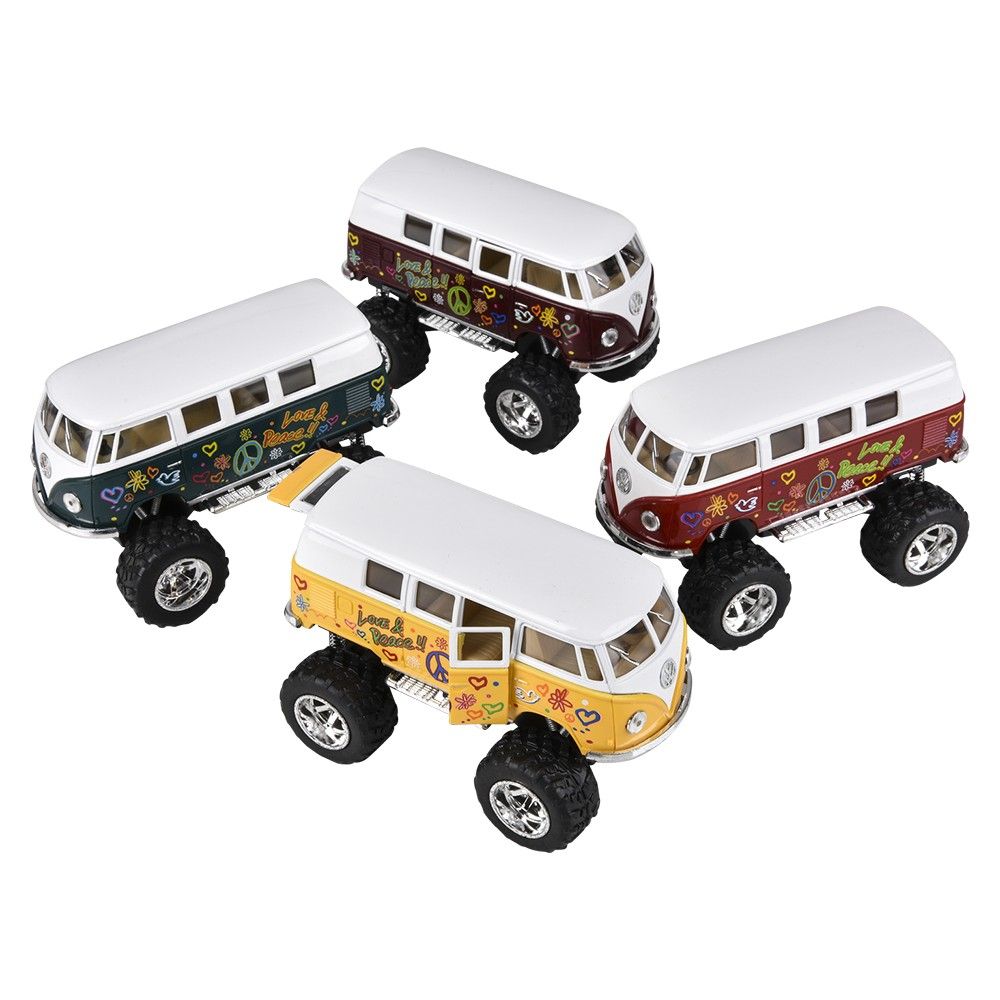 96 pieces 5" DiE-Cast Pull Back Big Wheel Vw Bus W/printing - Car, Planes, Trains & Bikes